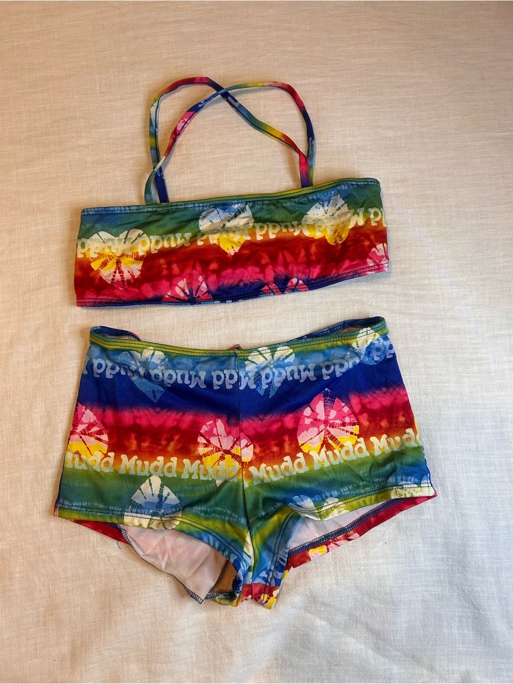 Mudd Girls' Rainbow Tie-Dye Bikini Set - Red, Blue, Green, Yellow, Pink Y2K